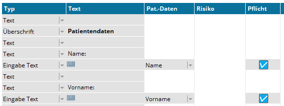 Anamnese Parameter Screenshot